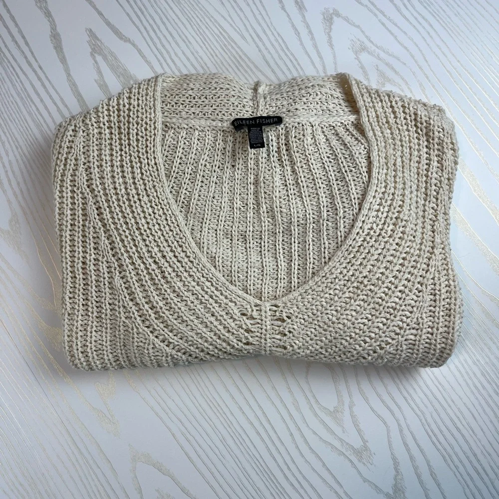 Eileen Fisher Loose Knit Linen Blend Sweater - Picture 2 of 9